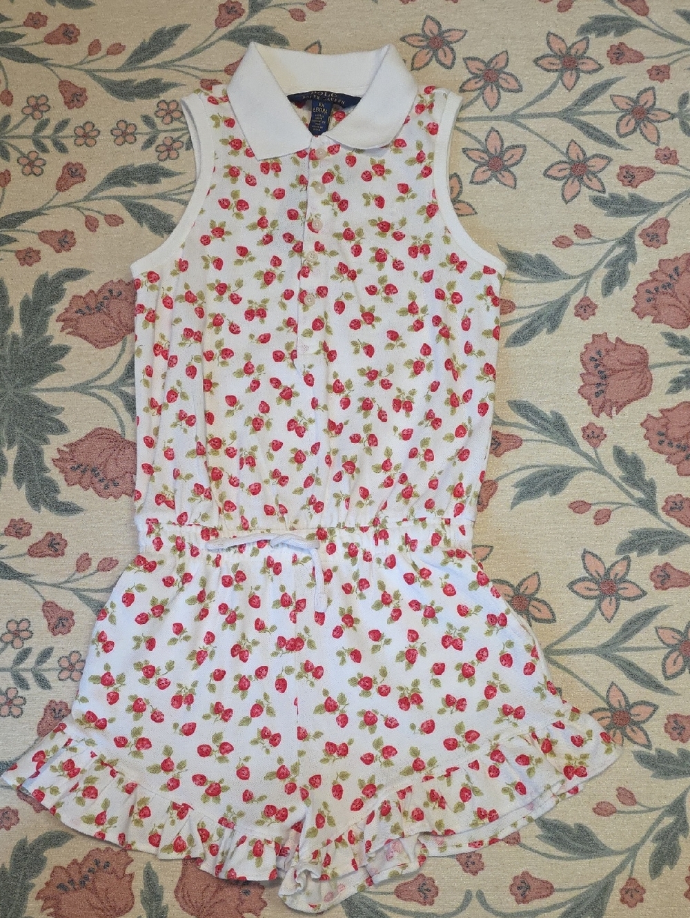 Ralph Lauren White Polo Collar Strawberry Print Romper
